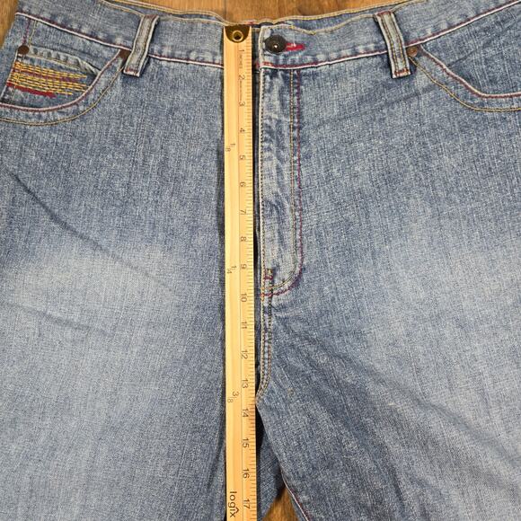 96 NORTH Men’s 40 Denim Shorts Distressed Embroidered Wide Leg Baggy Y2K Style - Picture 5 of 11
